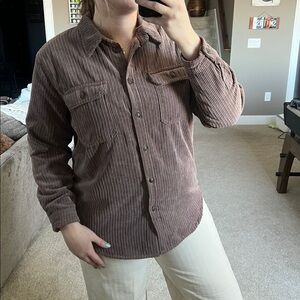 Corduroy Button-Up Jacket in Brown